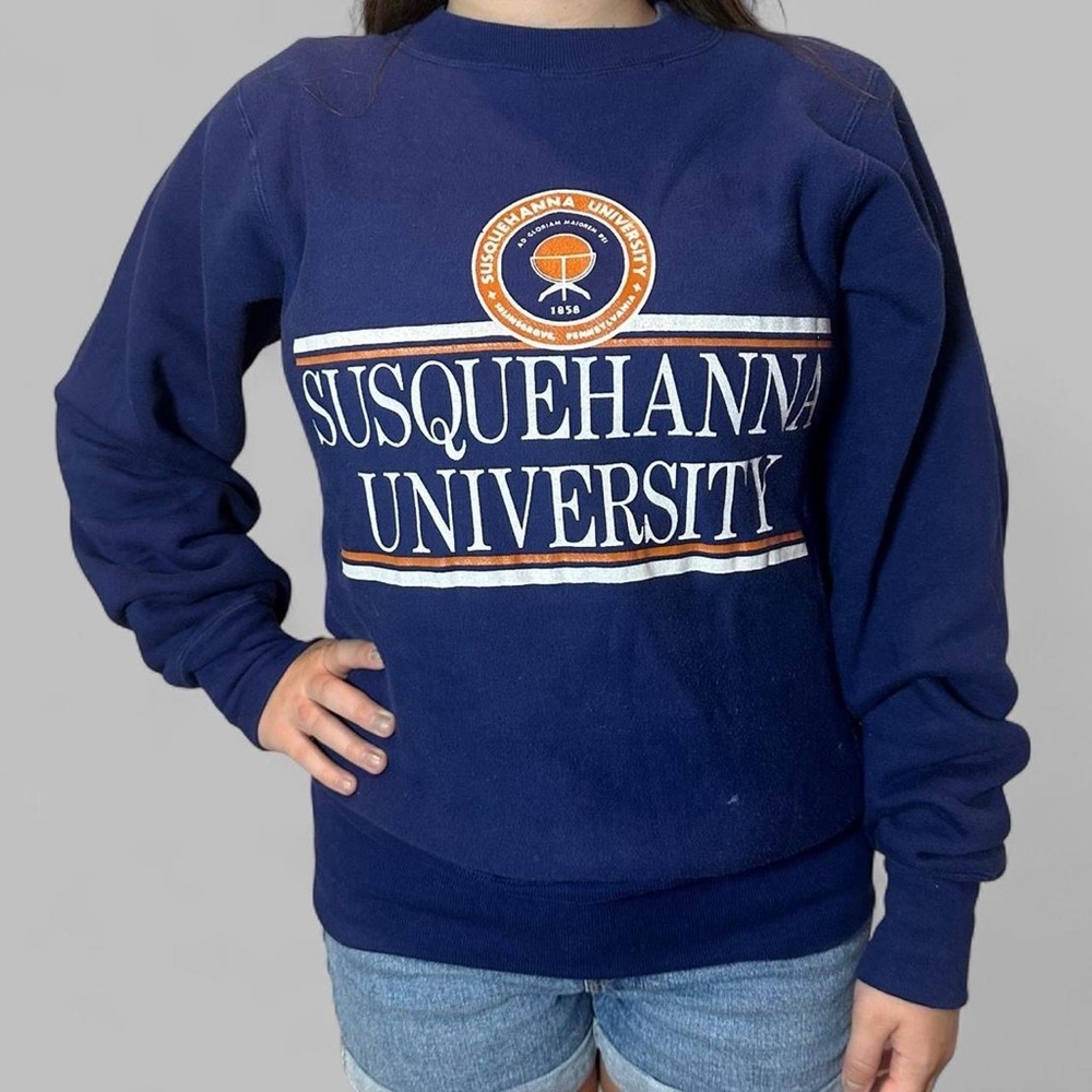 Vintage 80s Susquehanna University Blue Crewneck Sweatshirt Small